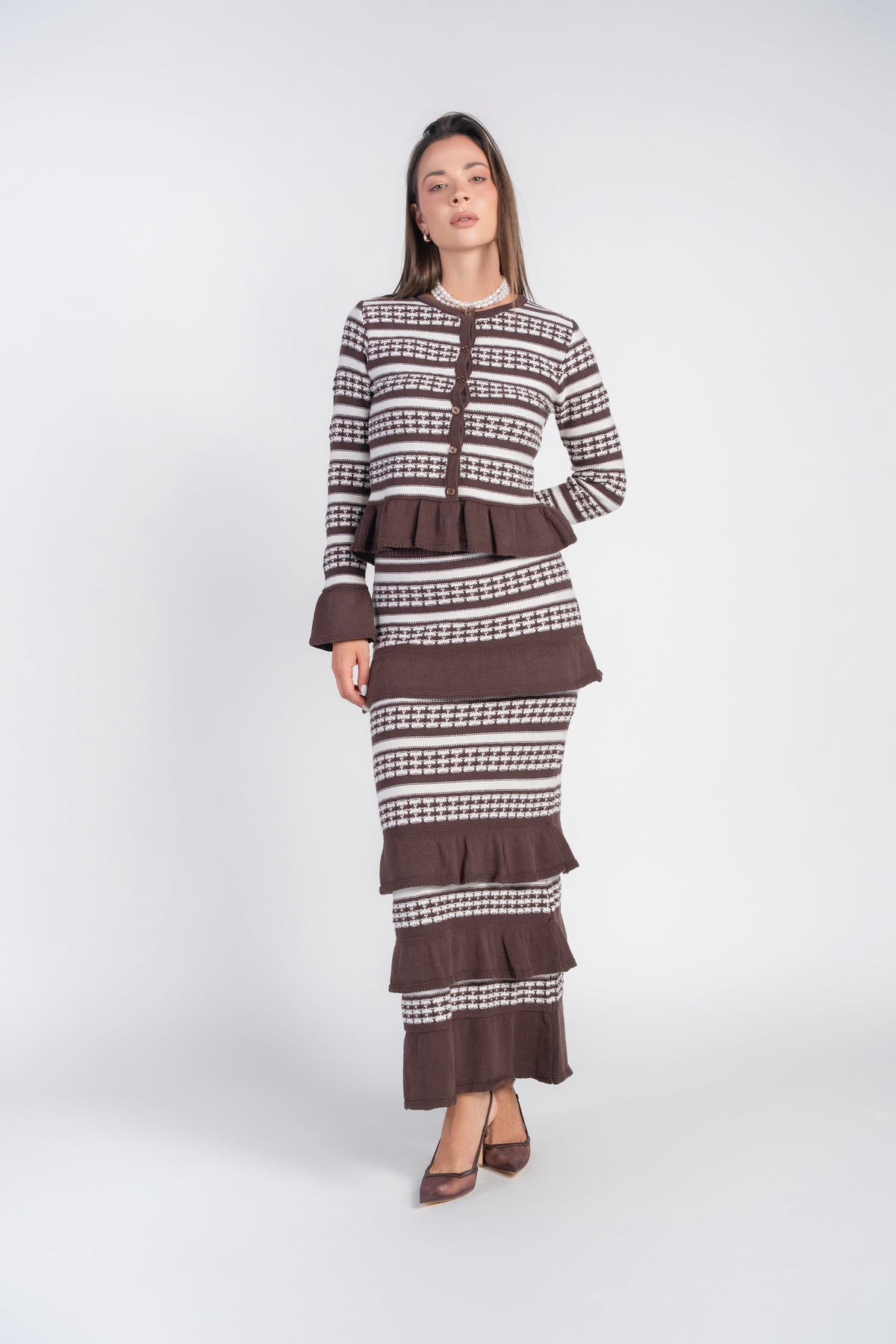 Crochet Knit Top- Chocolate and Cream