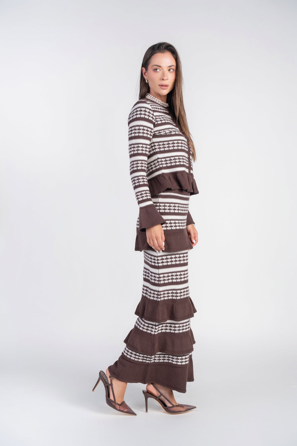 Crochet Knit Skirt- Chocolate and Cream