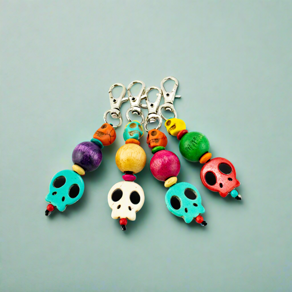 Sugar Skull Multicolor Beaded Zipper Pull | Keychain | Bag Charm - Thailand