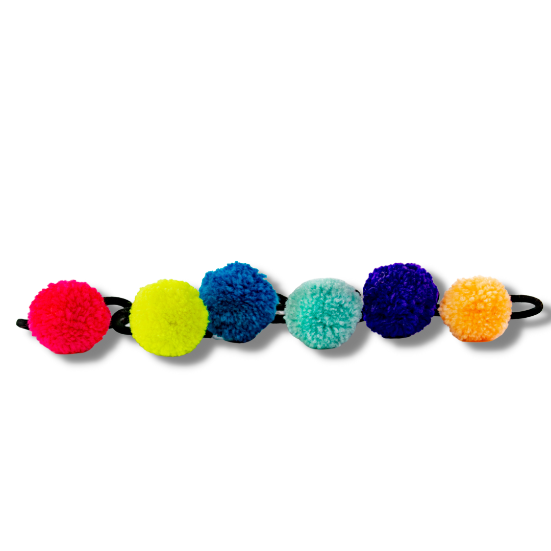 Pom Pom Hair Tie - 6 Pack Assorted - Thailand