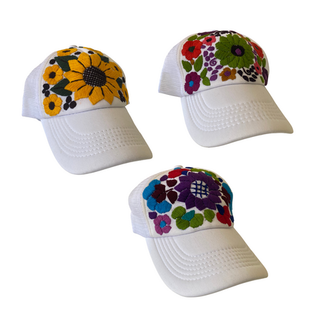 Tulum Hand Embroidered Trucker Flower Hat - Mexico