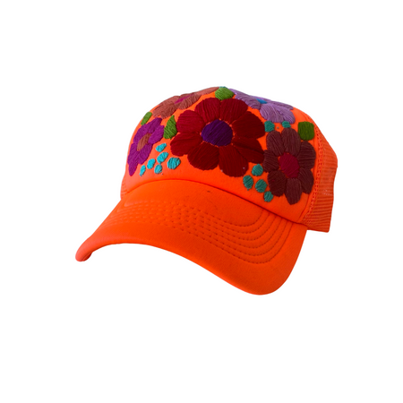 Tulum Hand Embroidered Trucker Flower Hat - Mexico