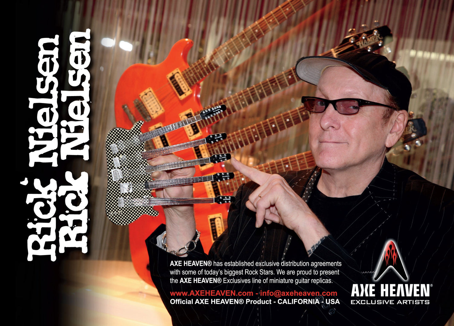 RICK NIELSEN™ Five-Neck Checkered Mini Guitar Replica Collectible - Officially Licensed - Osadia Concept Store