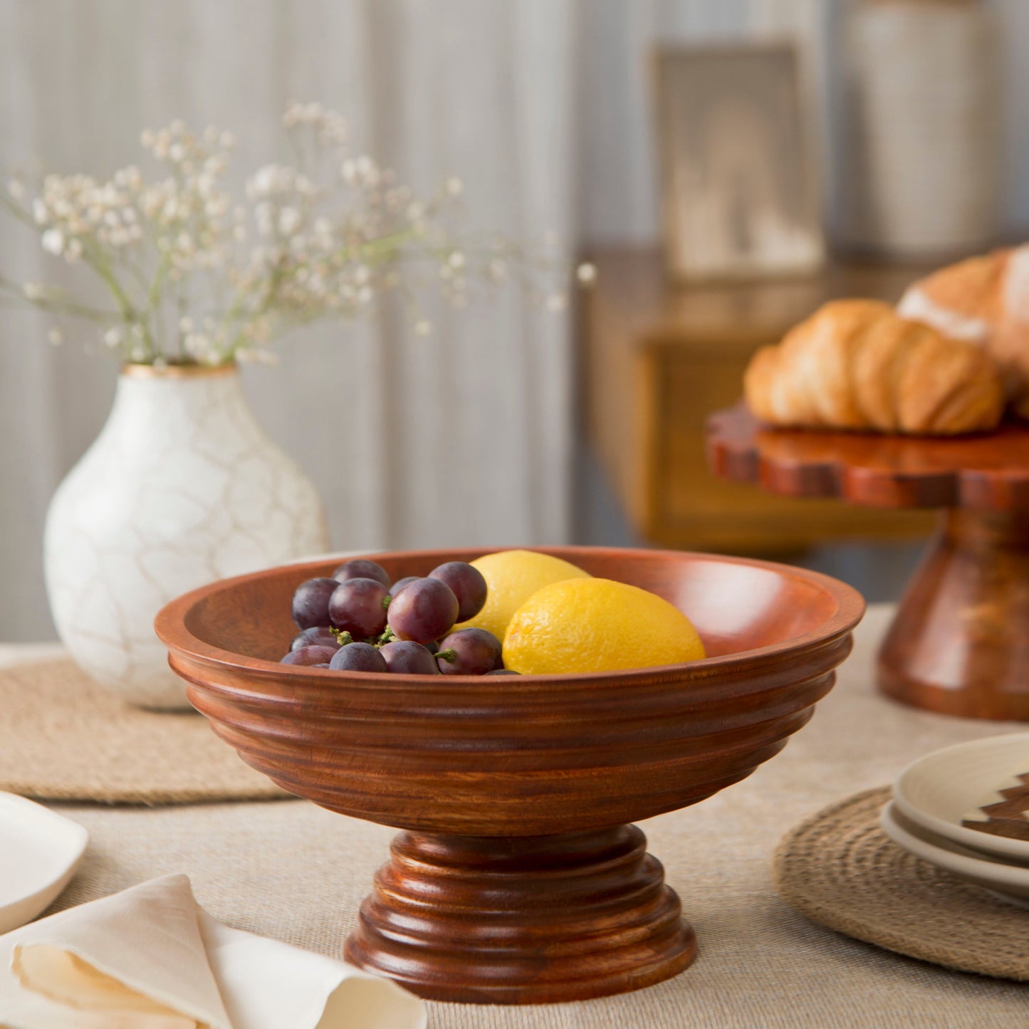 Aranya Mangowood Pedestal Fruit Bowls
