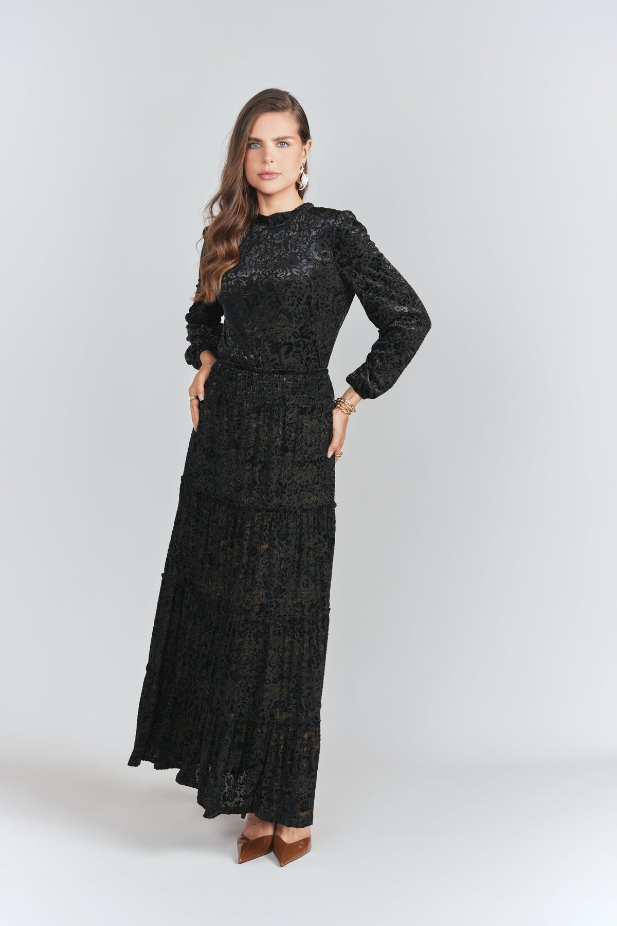 Burnout Velvet Top- Black with Emerald
