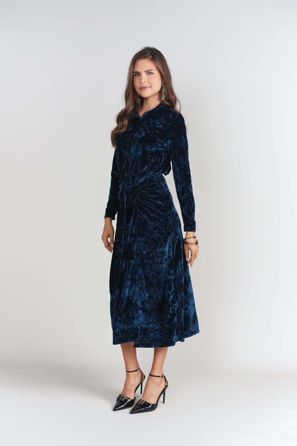 Camilla Dress- Blue Textured Velvet