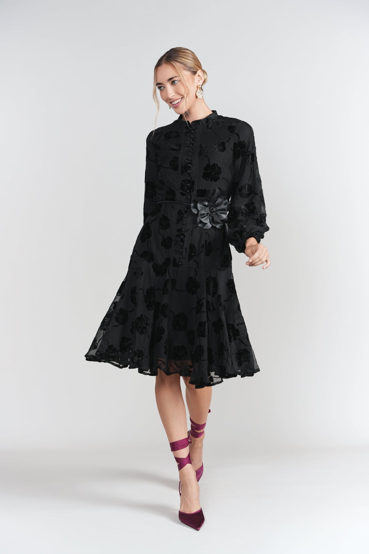 Sophie Dress- Black Burnout Chiffon