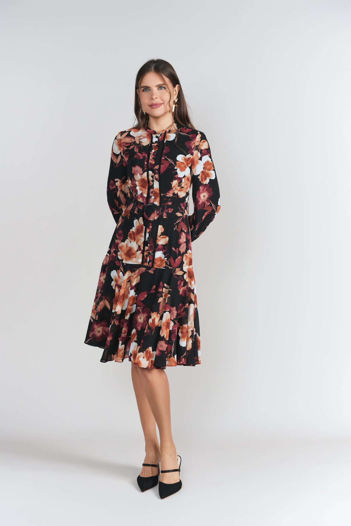 Sophie Dress- Brown Floral Chiffon
