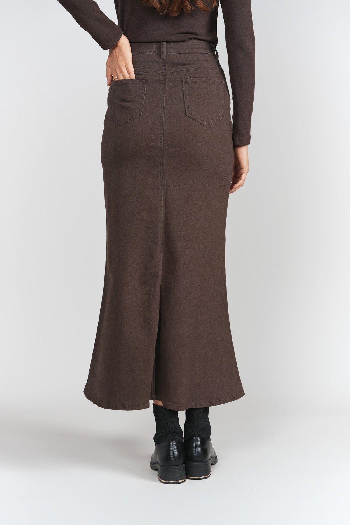 Mermaid Denim Maxi Skirt- Brown