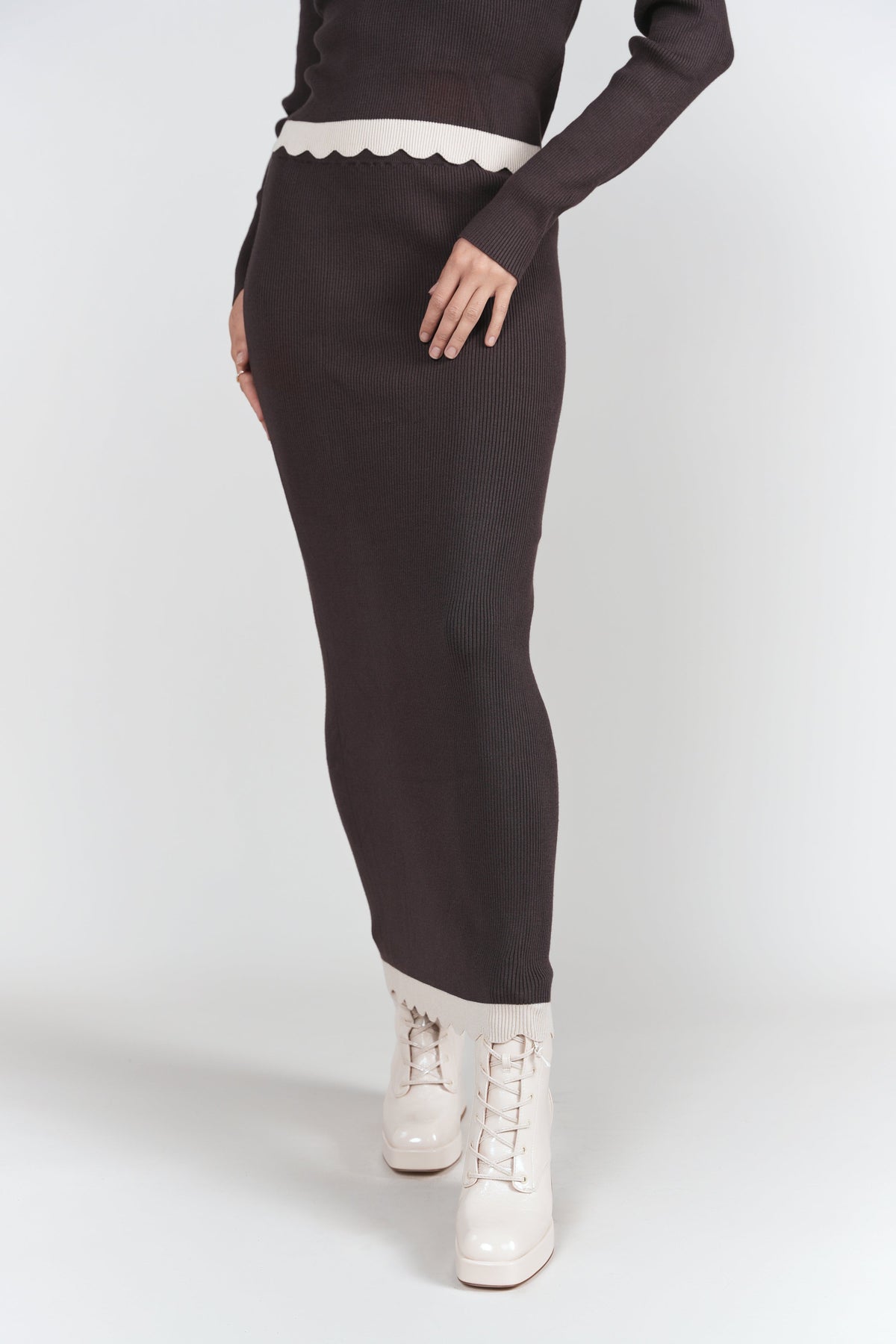 Scalloped Knit Set- Chocolate