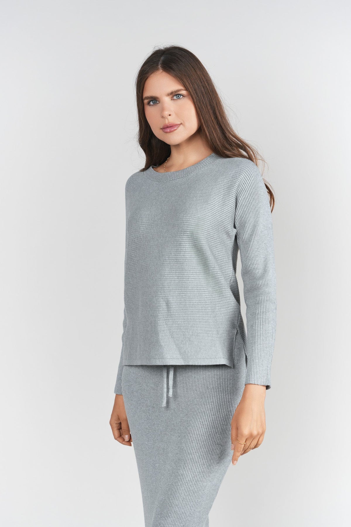 Sweater Rib Top- Gray