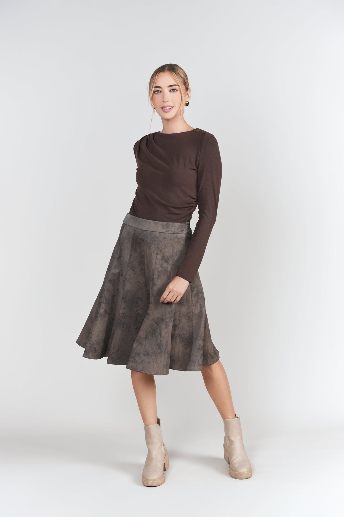 Paneled Flare Skirt- Chocolate