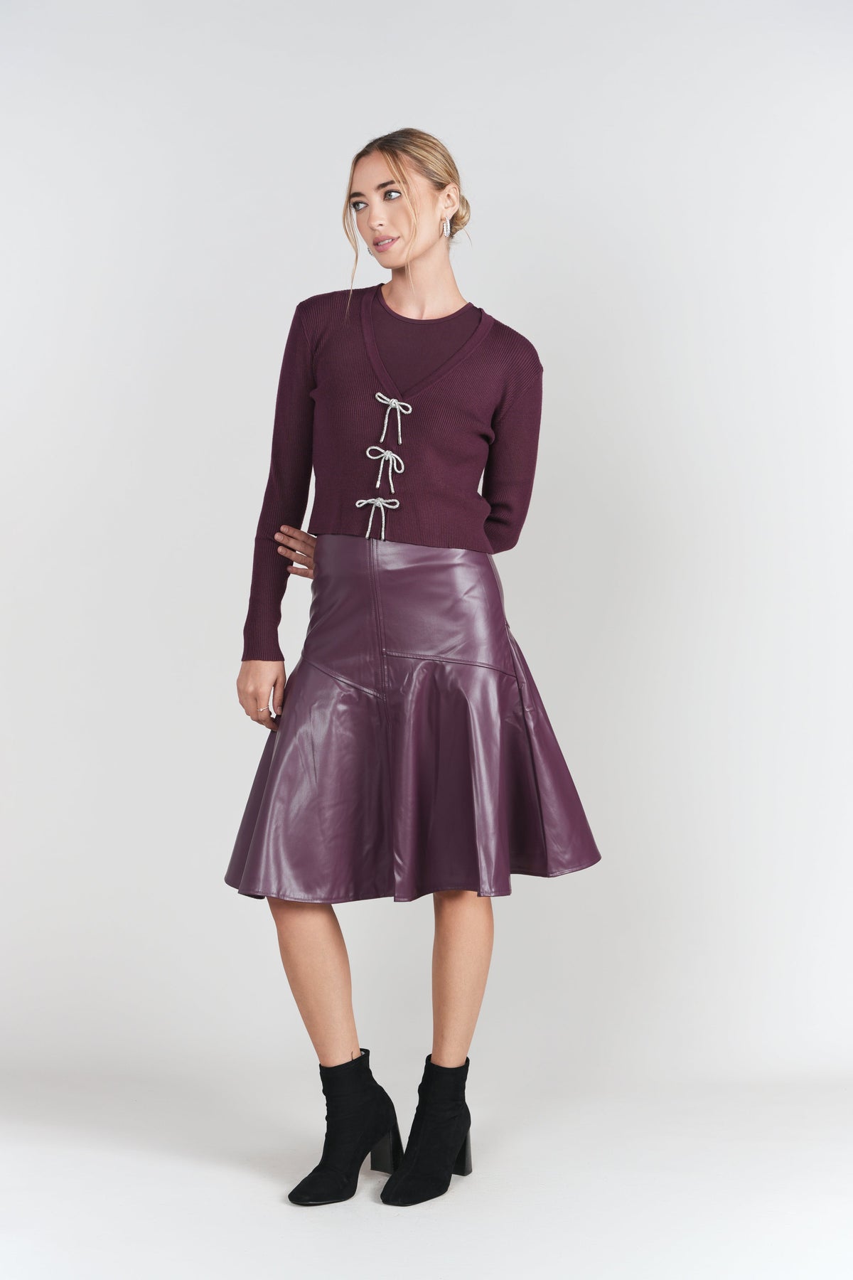 Bows Cardi- Eggplant