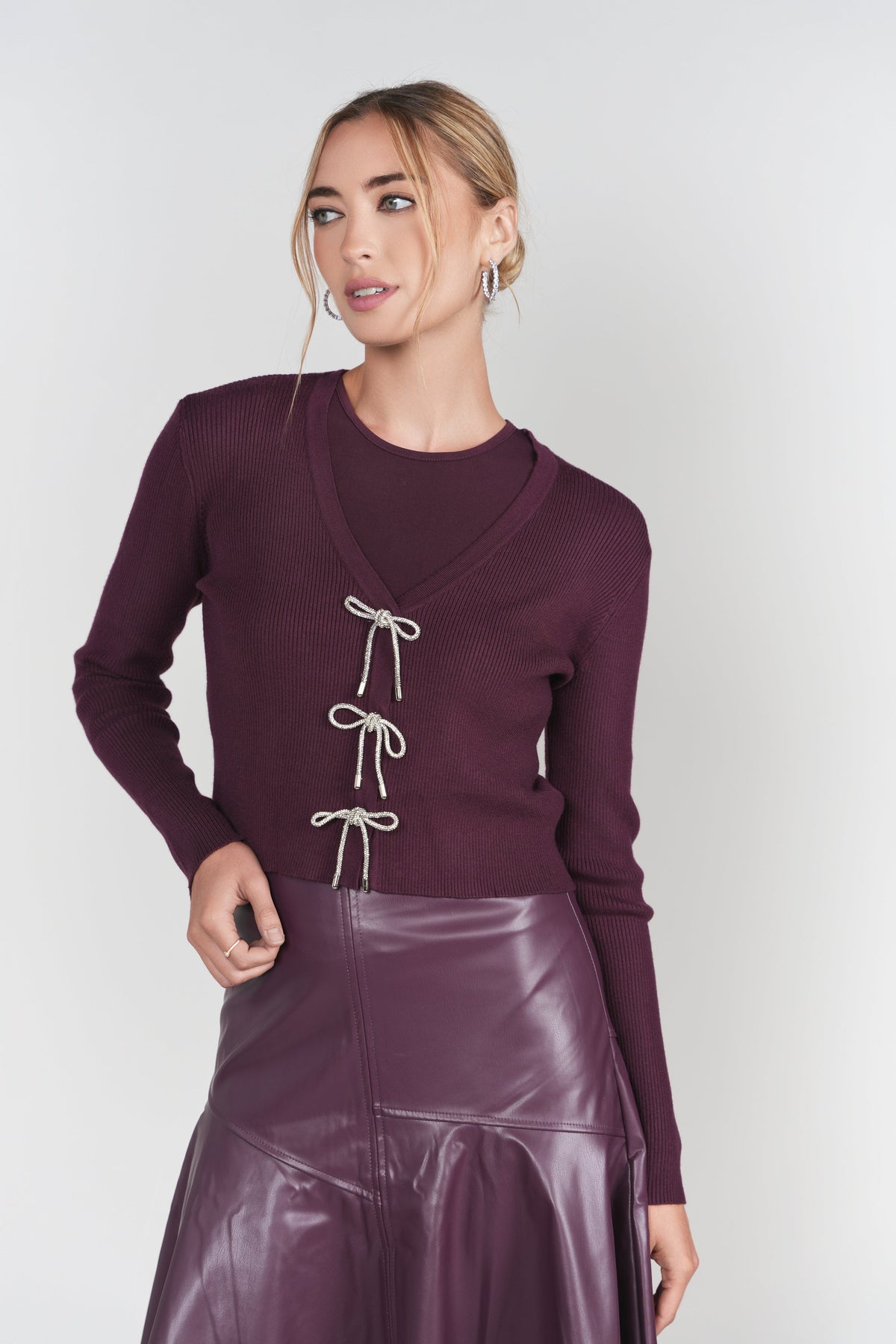 Bows Cardi- Eggplant