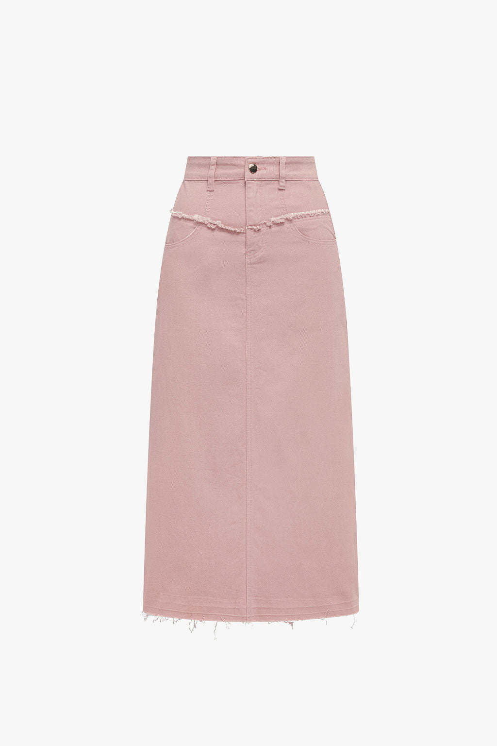Fray Detail Denim Skirt- Peachy Pink