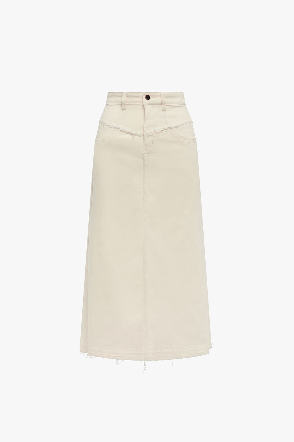 Fray Detail Denim Skirt- Cream