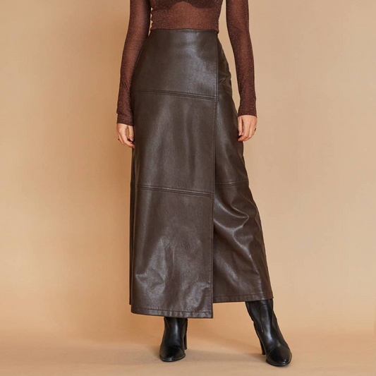 Alexandra Vegan Leather Wrap Skirt [Sizes XS-XL]