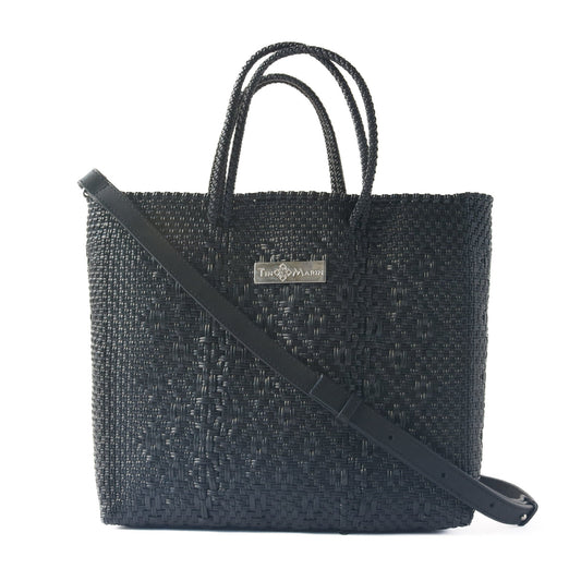 All Black Large Woven Crossbody Bag