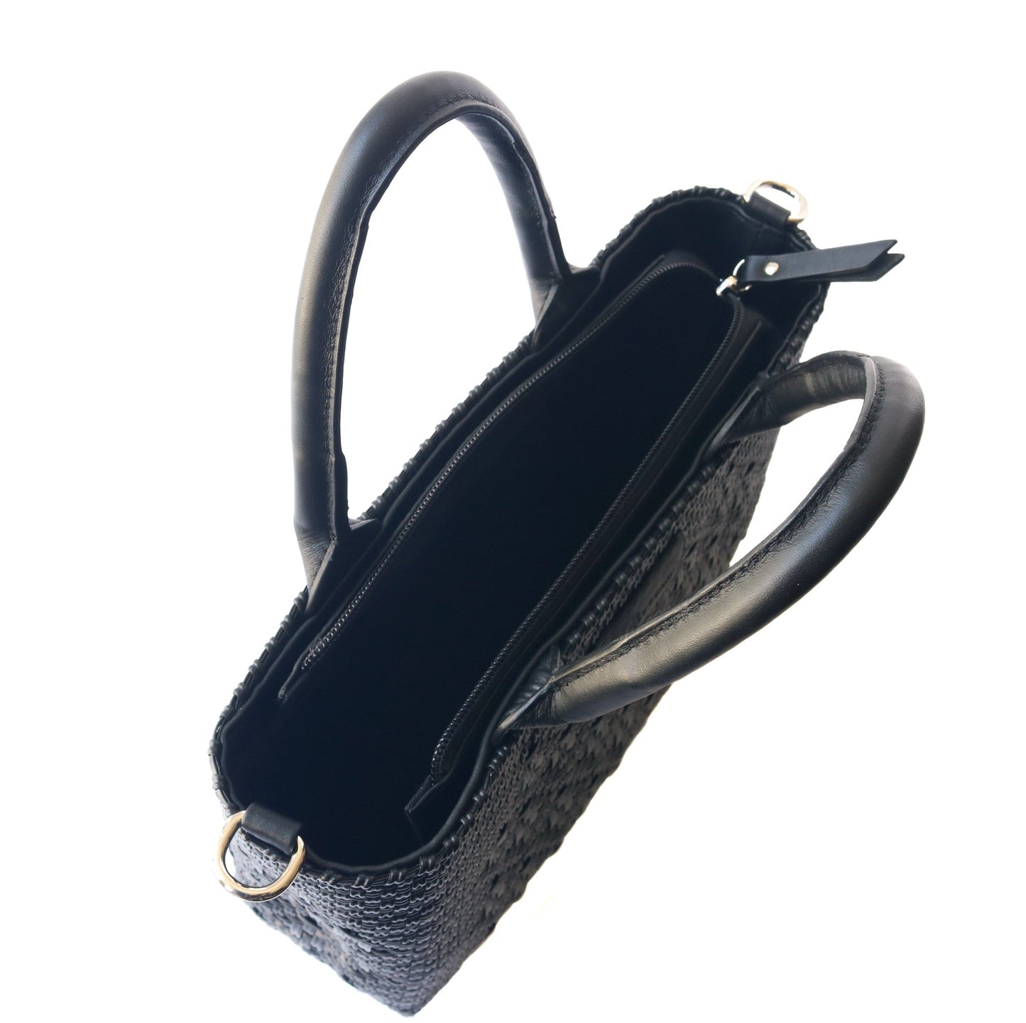 All Black Small Woven Crossbody Bag - Black Leather