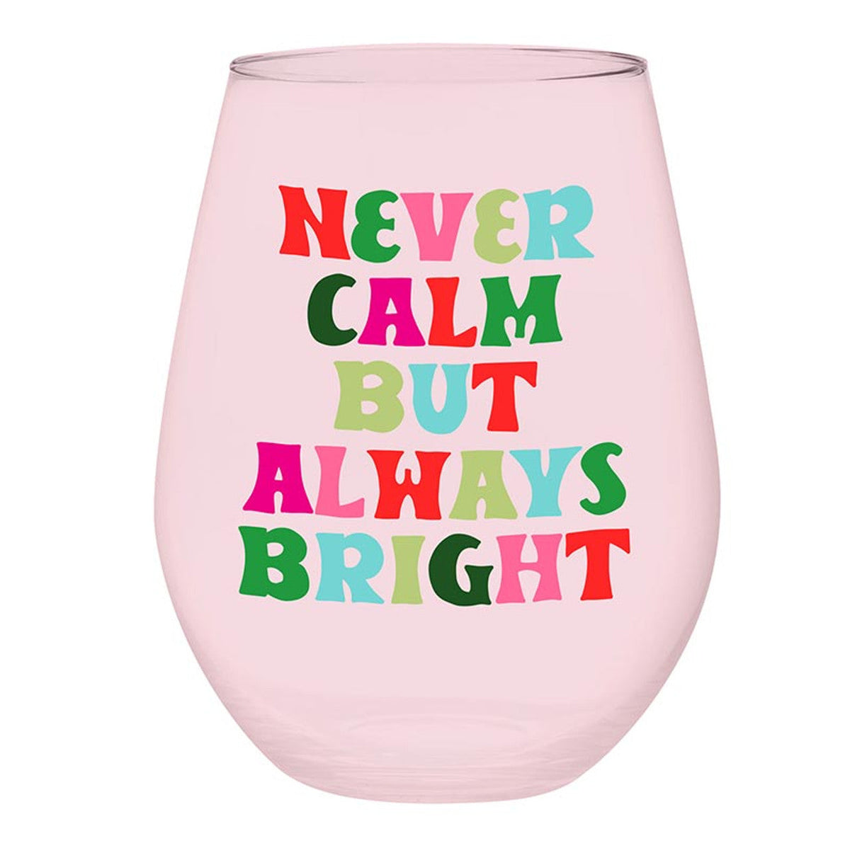 Always Bright Jumbo Stemless Wine Glass in Pink Tinted Glass | Pastel Christmas Holiday | 30 oz. Holds an Entire Bottle of Wine!