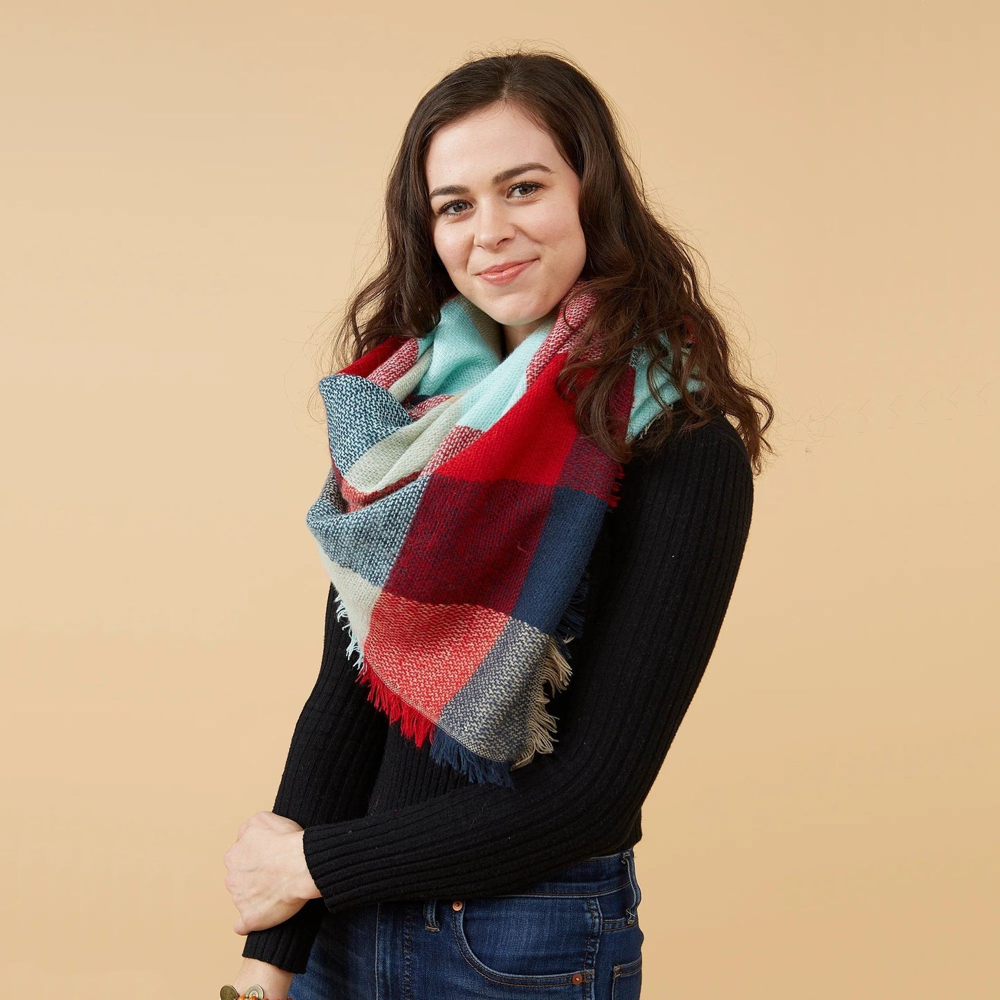 Aquamarine Blanket Scarf  | Fall Winter Wrap Shawl | 55" x 55"