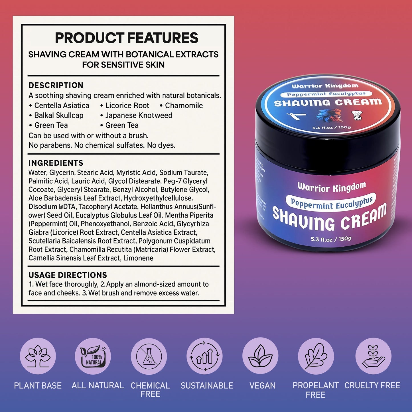 WhollyKaw Warrior Kingdom Luxury Shaving Cream - Peppermint Eucalyptus