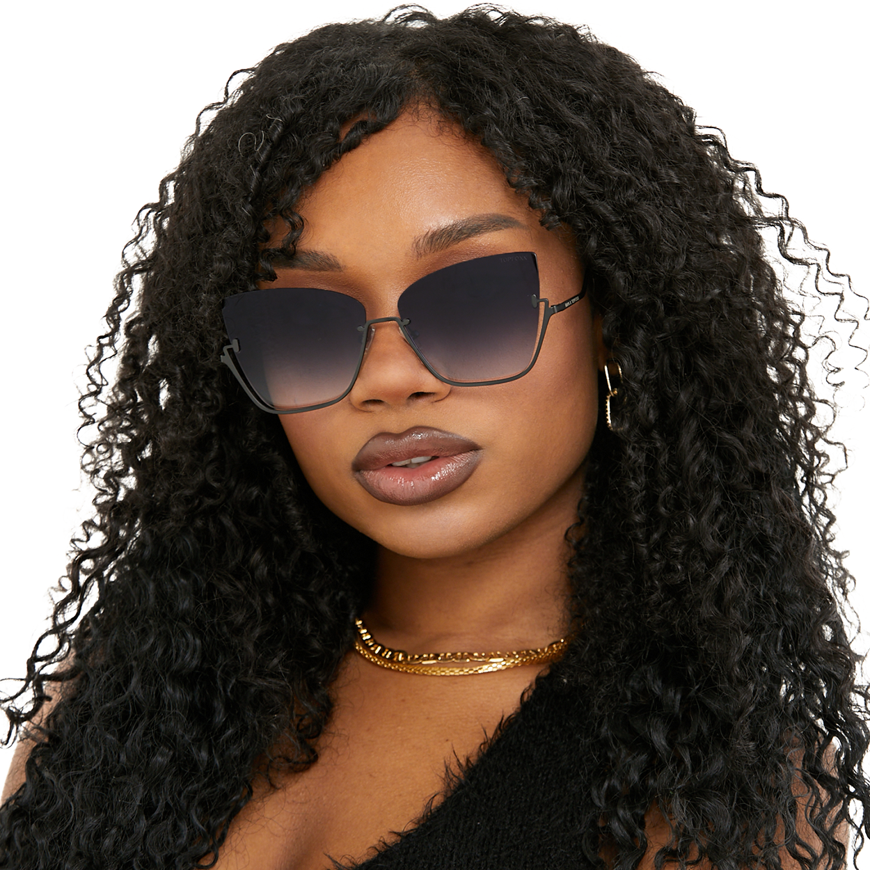 Vixen - Black Lens Black Frame Metal Cateye Sunglasses