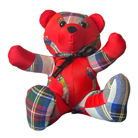 Tee Time Vintage Silk Scarf Patchwork Teddy Bear