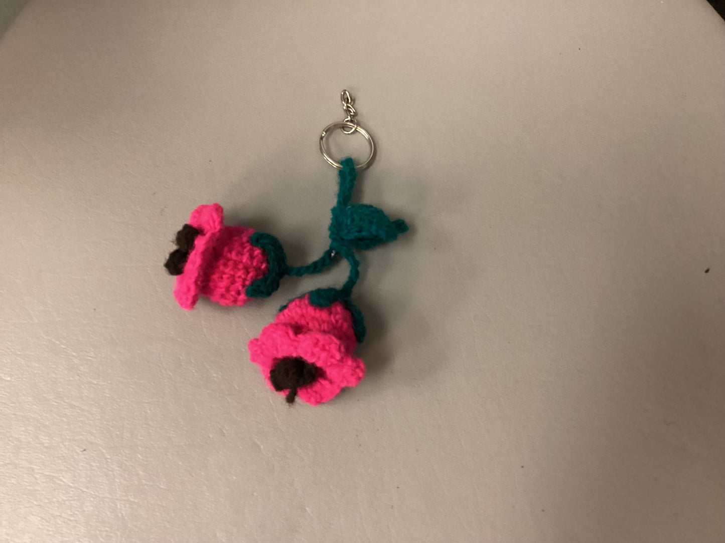 Double flower crochet keychain