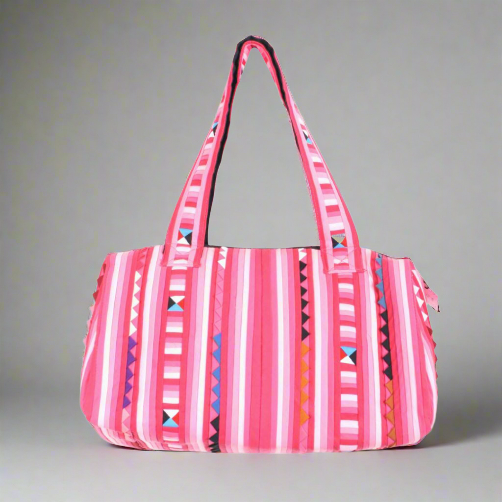 Karen Hill‑Tribe Pink Striped Shoulder Bag — Handwoven Fair‑Trade - Thailand