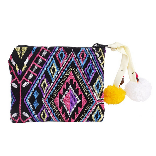 Embroidered Pompom Artisanal Coin Purse - Thailand