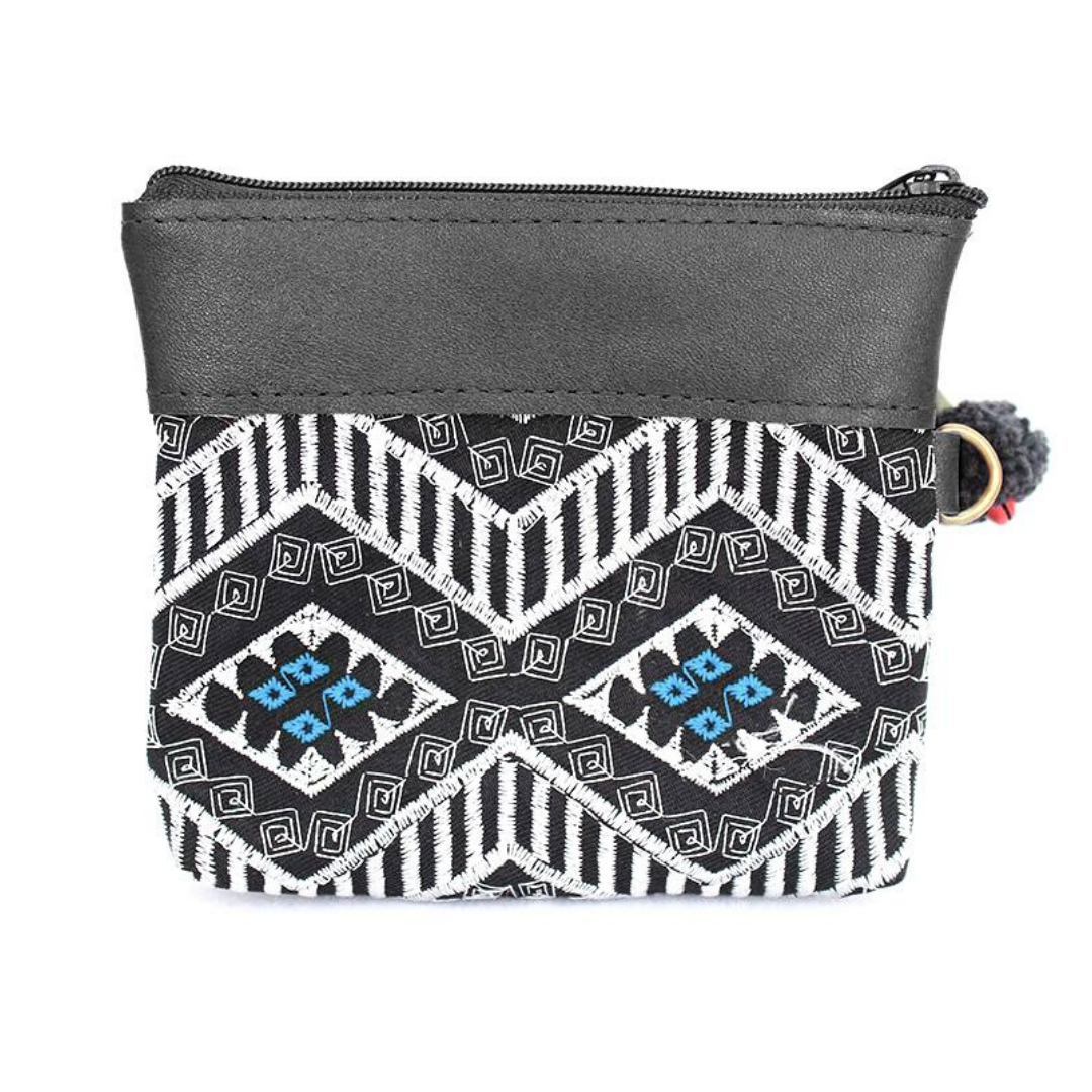 Geometric Leather Coin Purse wit Tassel - Thailand