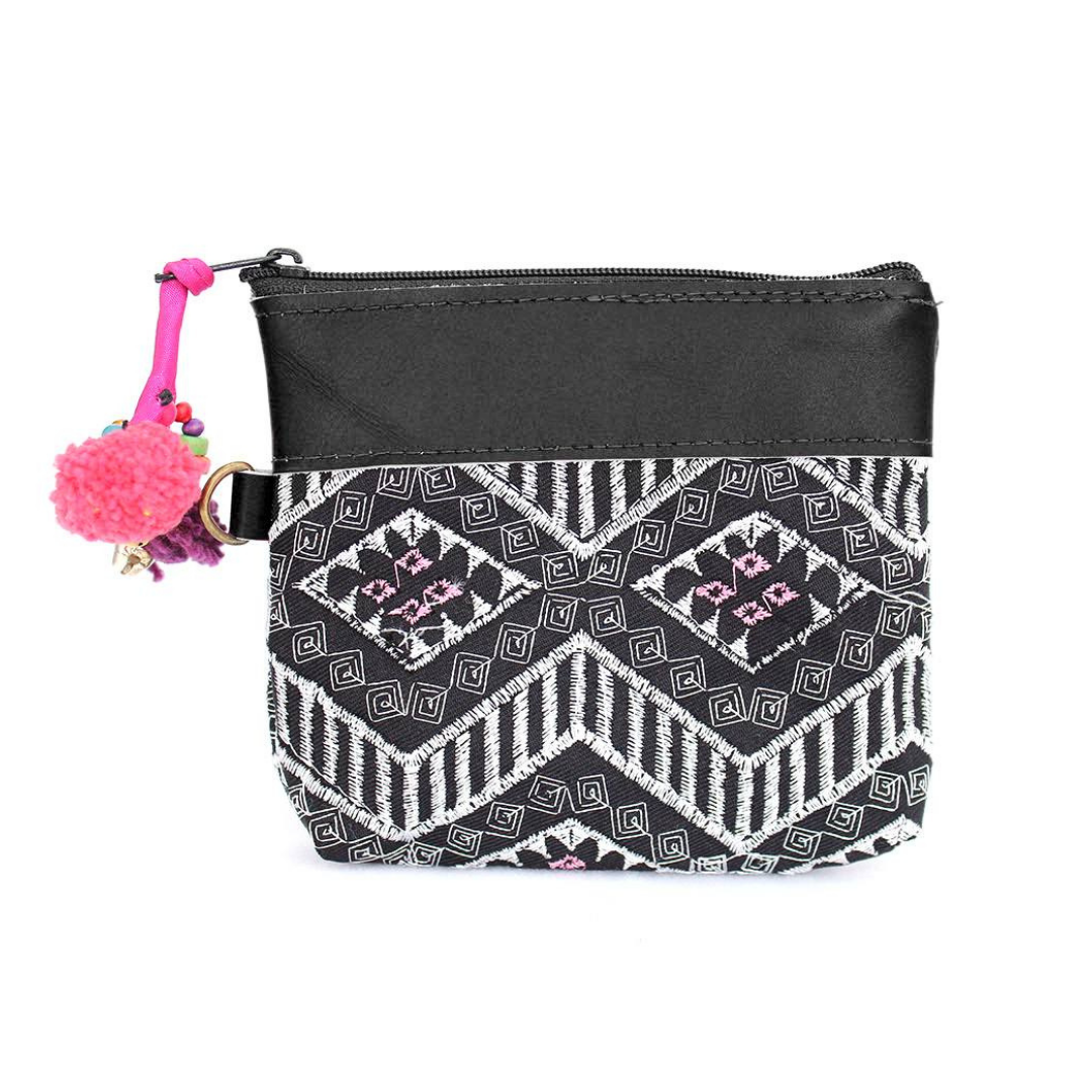 Geometric Leather Coin Purse wit Tassel - Thailand