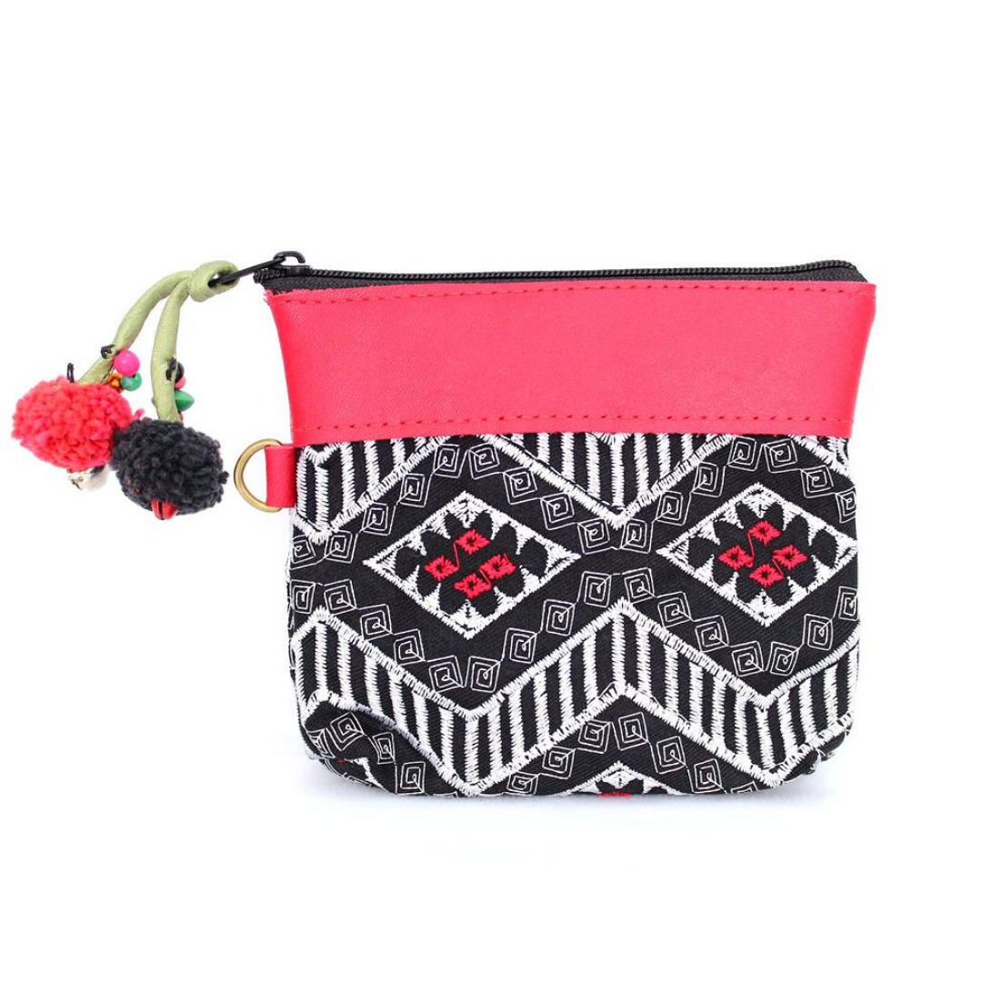Geometric Leather Coin Purse wit Tassel - Thailand
