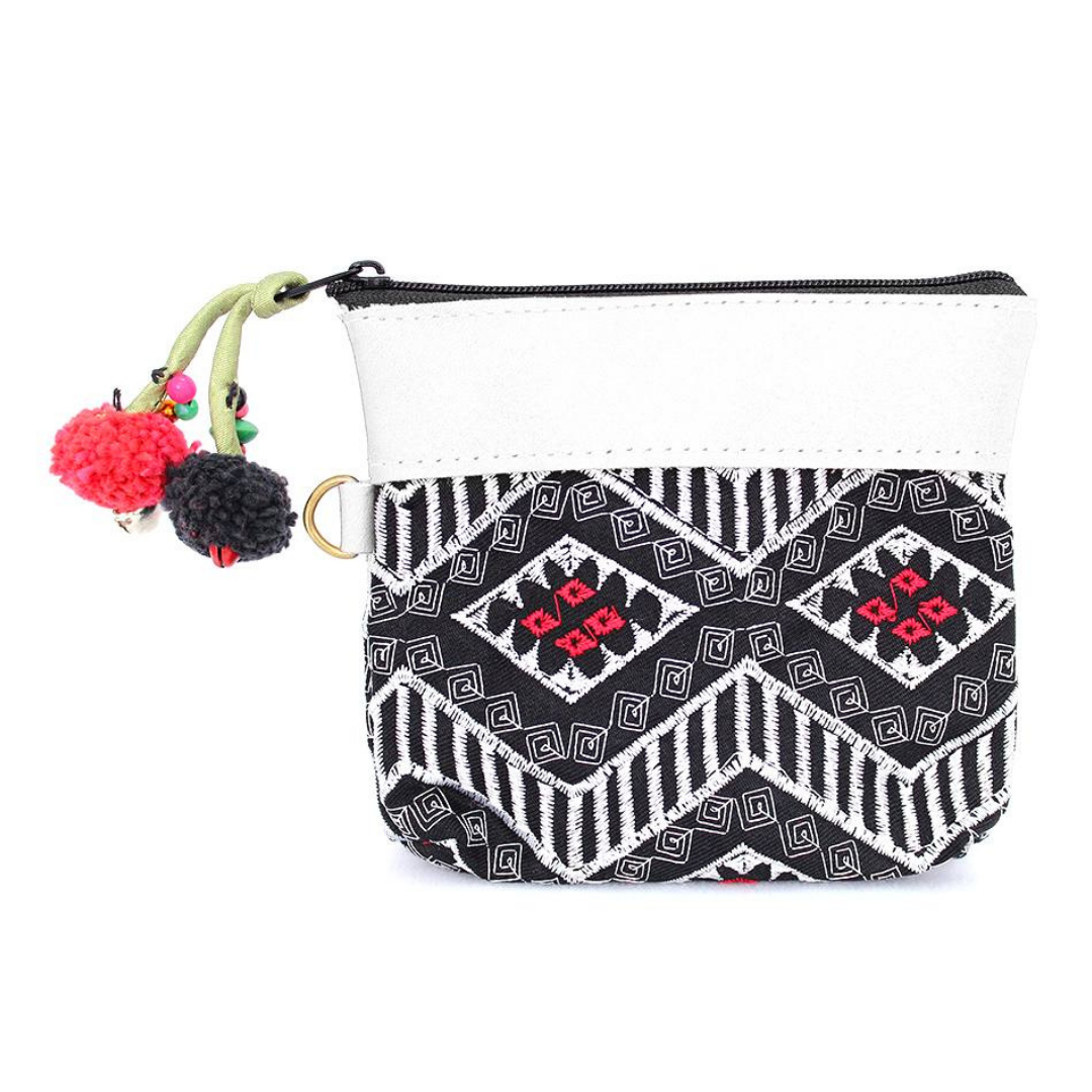 Geometric Leather Coin Purse wit Tassel - Thailand
