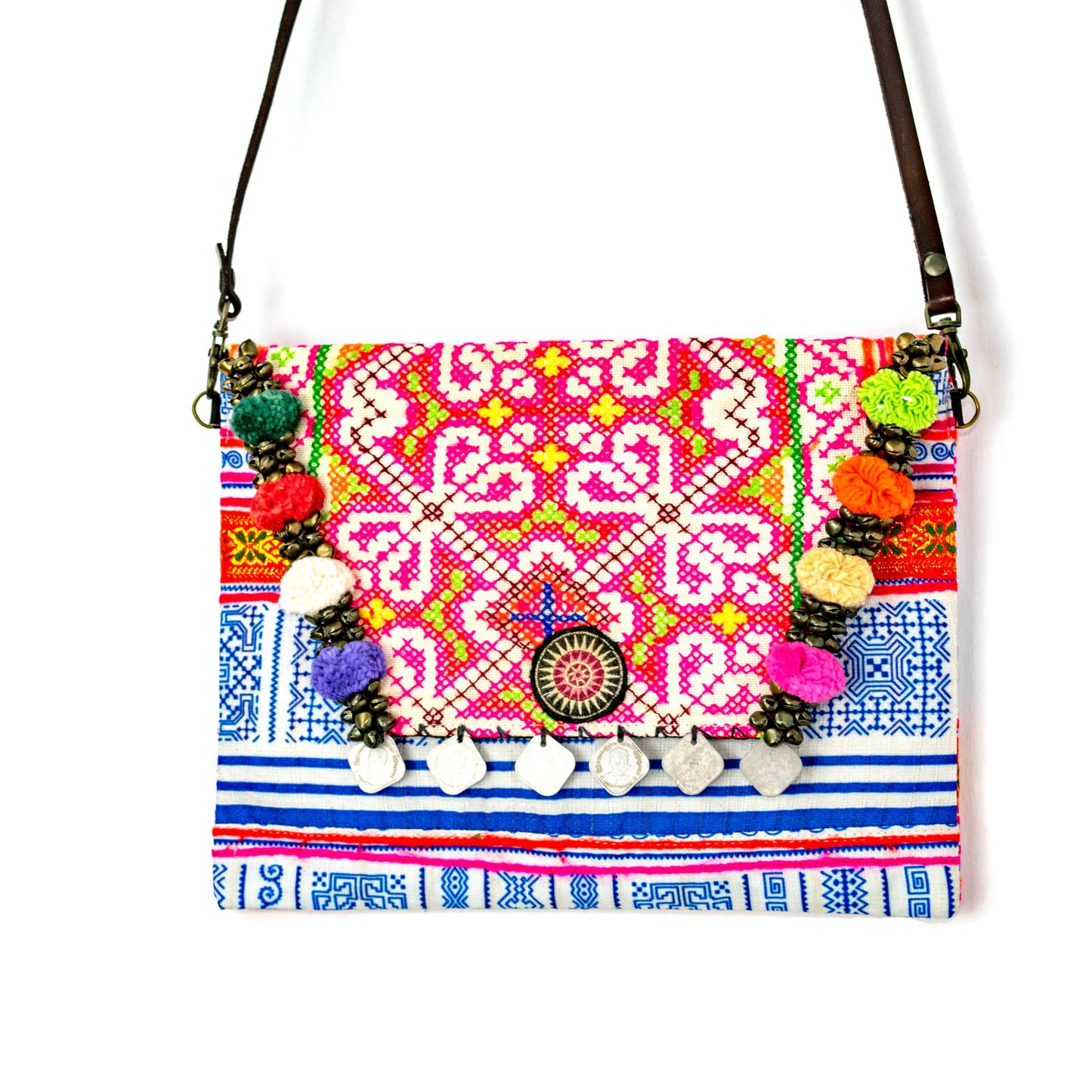 Pink Vintage Hmong Convertible Envelope Clutch | Purse - Thailand