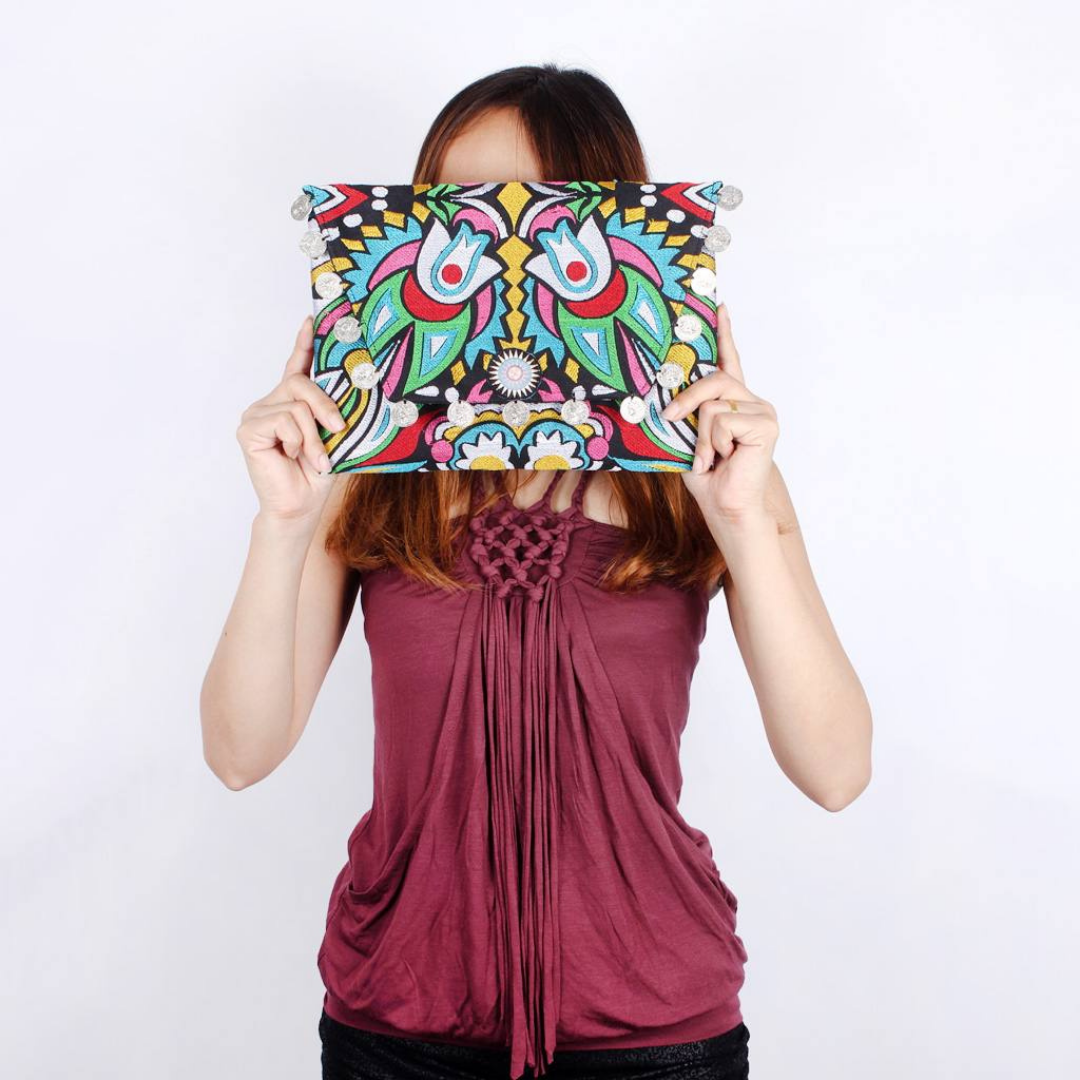 Hmong Embroidered Carnival Coin Clutch | iPad Bag - Thailand