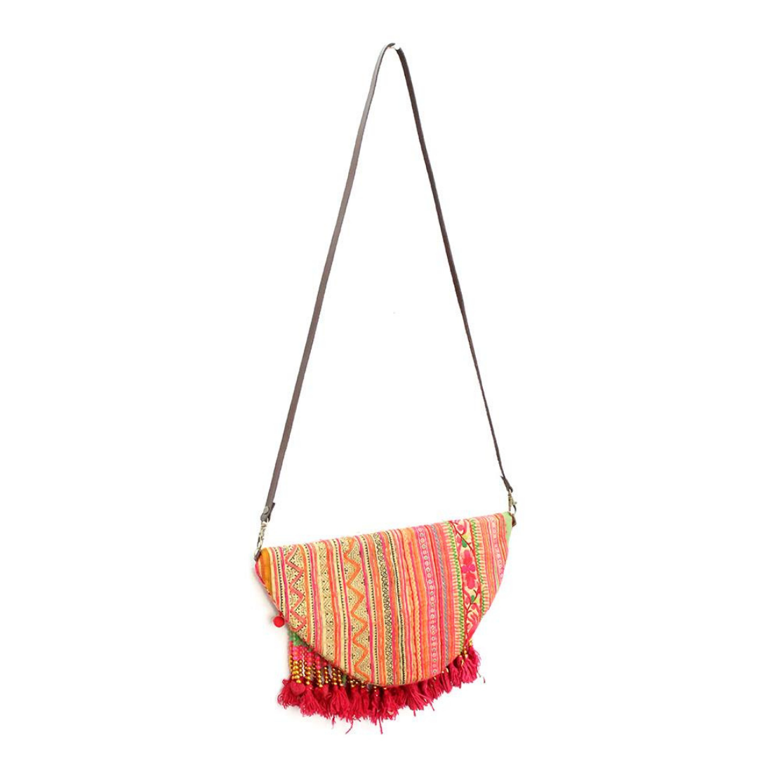 Vintage Hmong Beaded Fringe Cross-Body Purse - Thailand