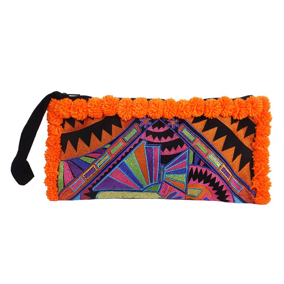 Rocio Multi-Color Pom Pom Wristlet Bag - Thailand
