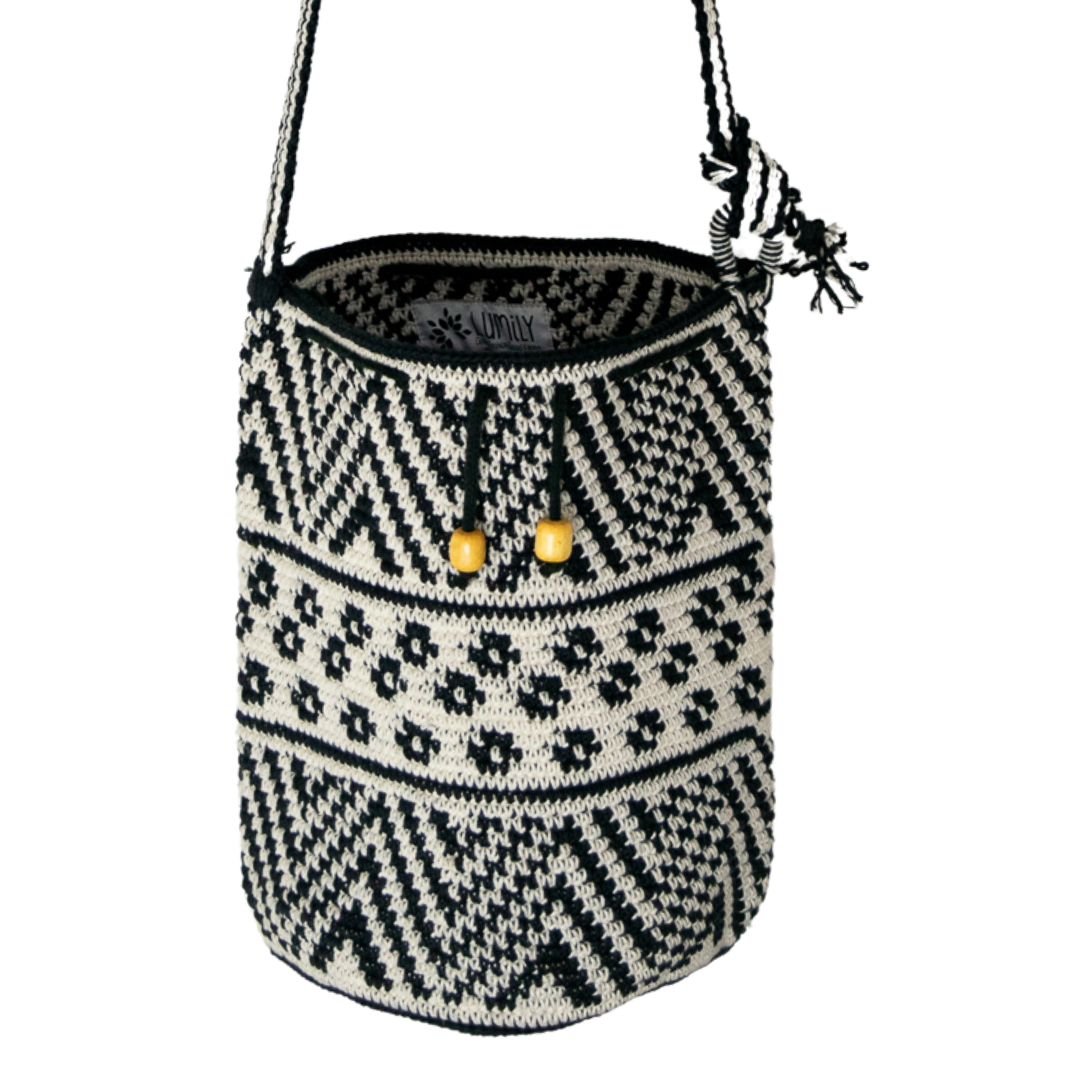 Summer Crochet Chevron Boho Crossbody Black and White Bag - Guatemala