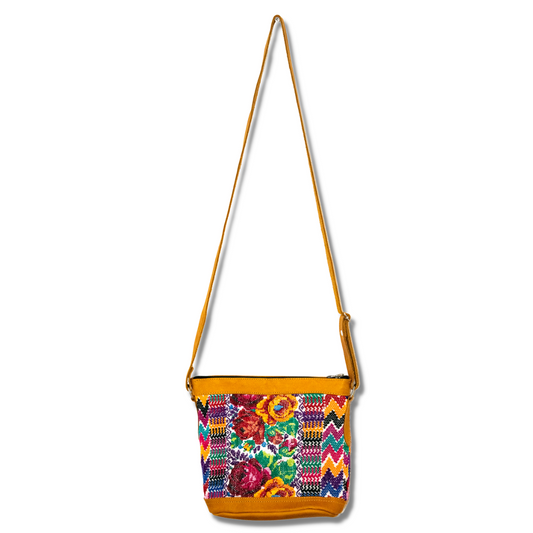 Huipil Upcycled Leather Crossbody Adjustable Strap Bag - Guatemala