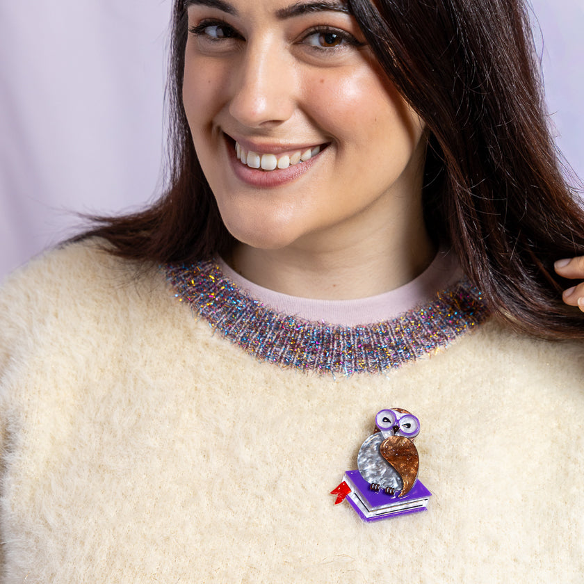 Studious Snow Owl Brooch by Erstwilder