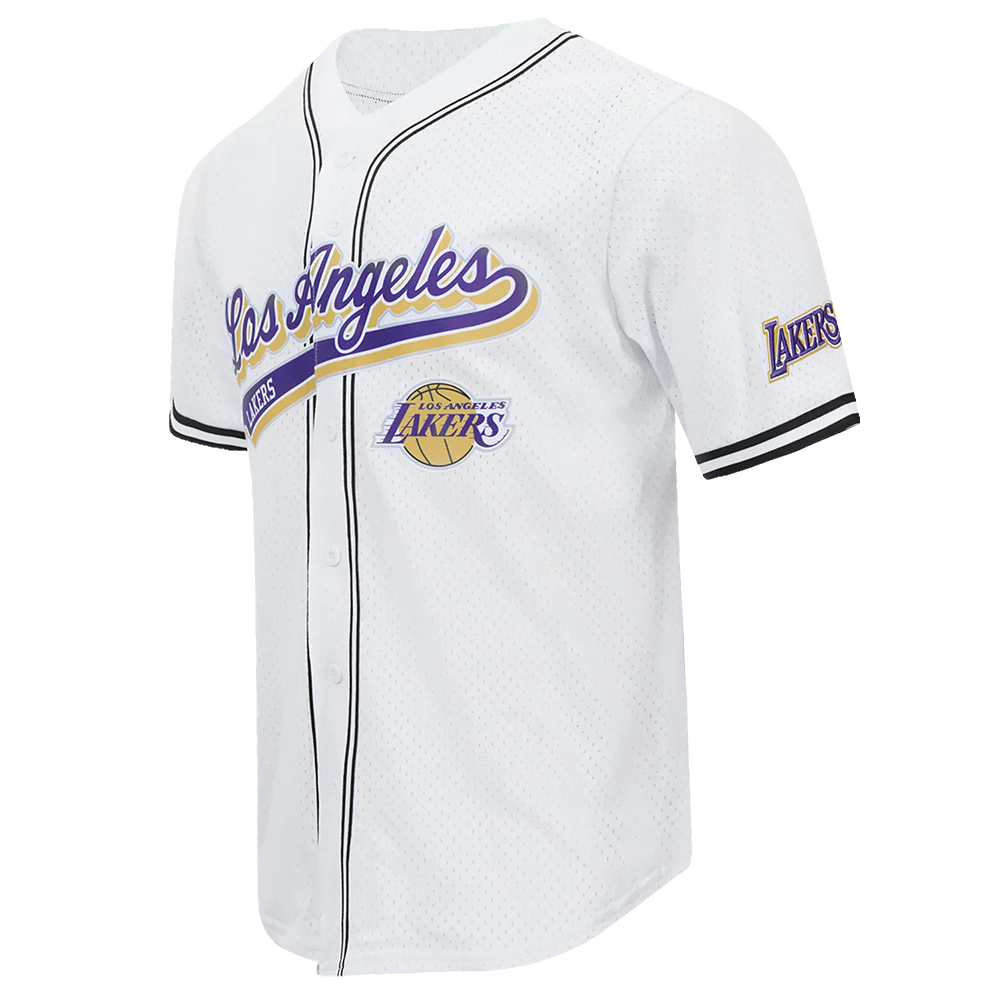 Pro Standard LA Lakers Script Tail Mesh Button Down Shirt - White/Black