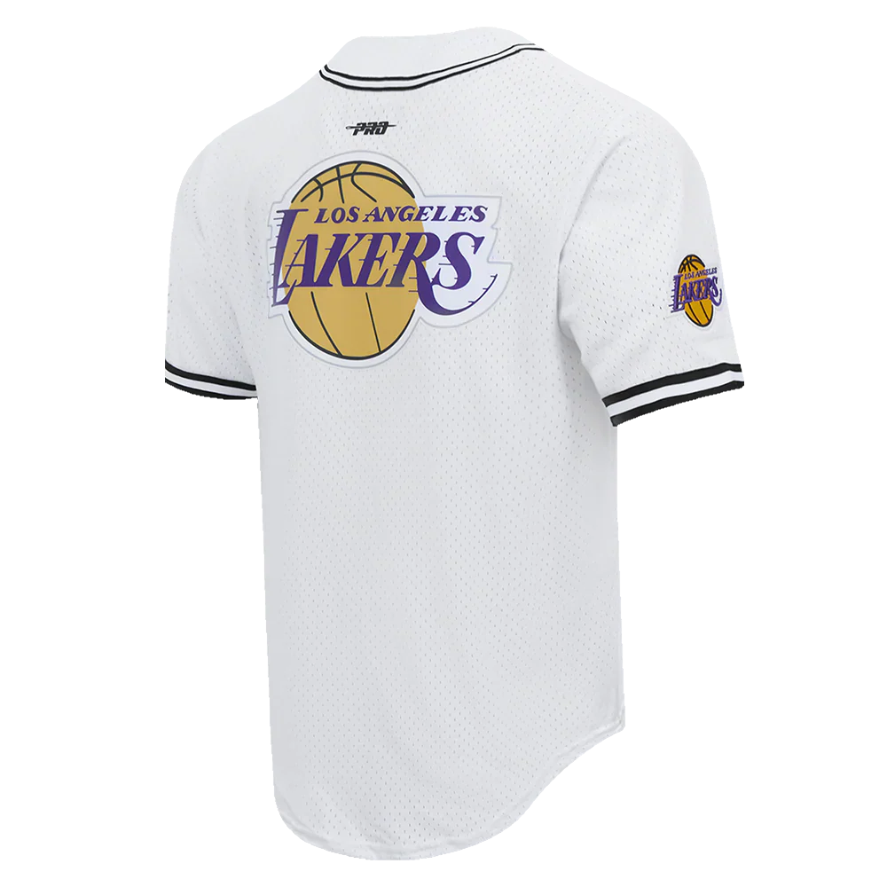 Pro Standard LA Lakers Script Tail Mesh Button Down Shirt - White/Black