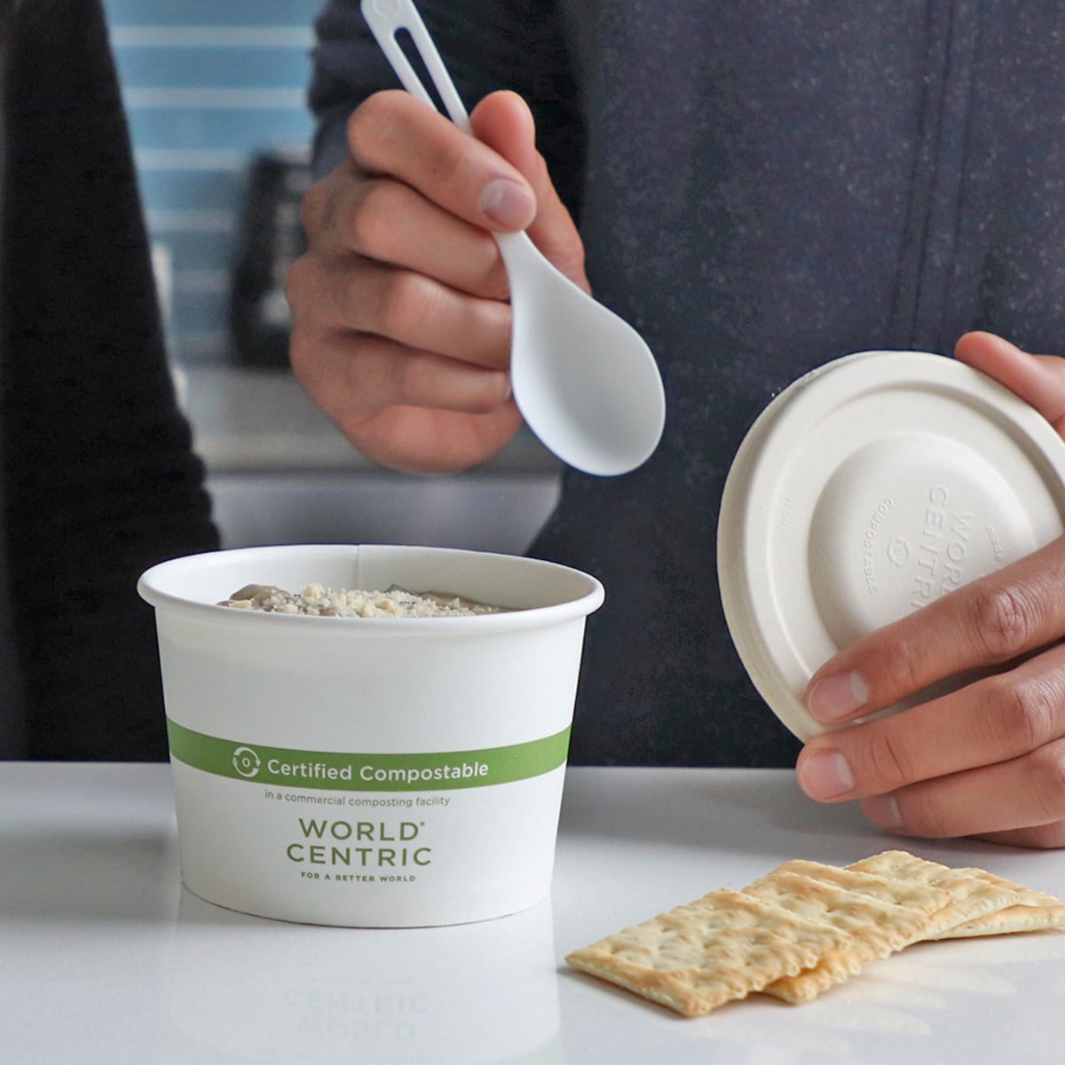 World Centric 16 oz FSC Paper Bowl, White, PLA Lined (QTY 500), SKU BO-PA-16