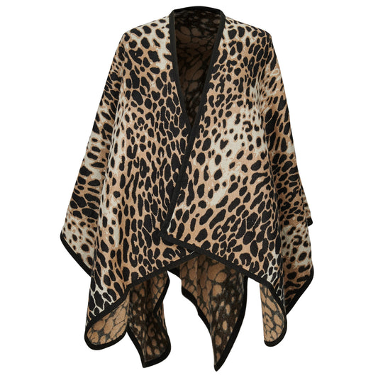 Women's Leopard Print Open Front Poncho
