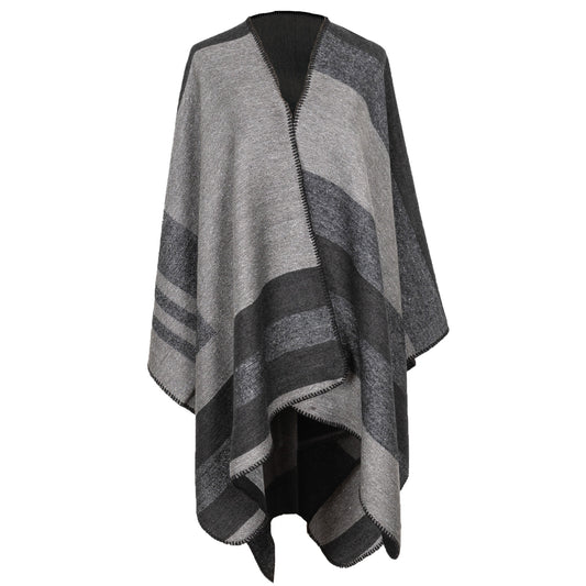 Patty - Womens Woven Striped Open Front Poncho