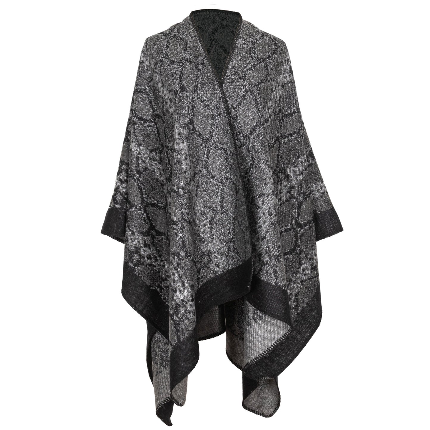 Reese - Womens Jacquard Snake Open Front Poncho