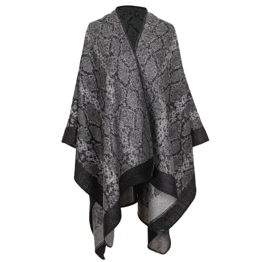 Reese - Womens Jacquard Snake Open Front Poncho