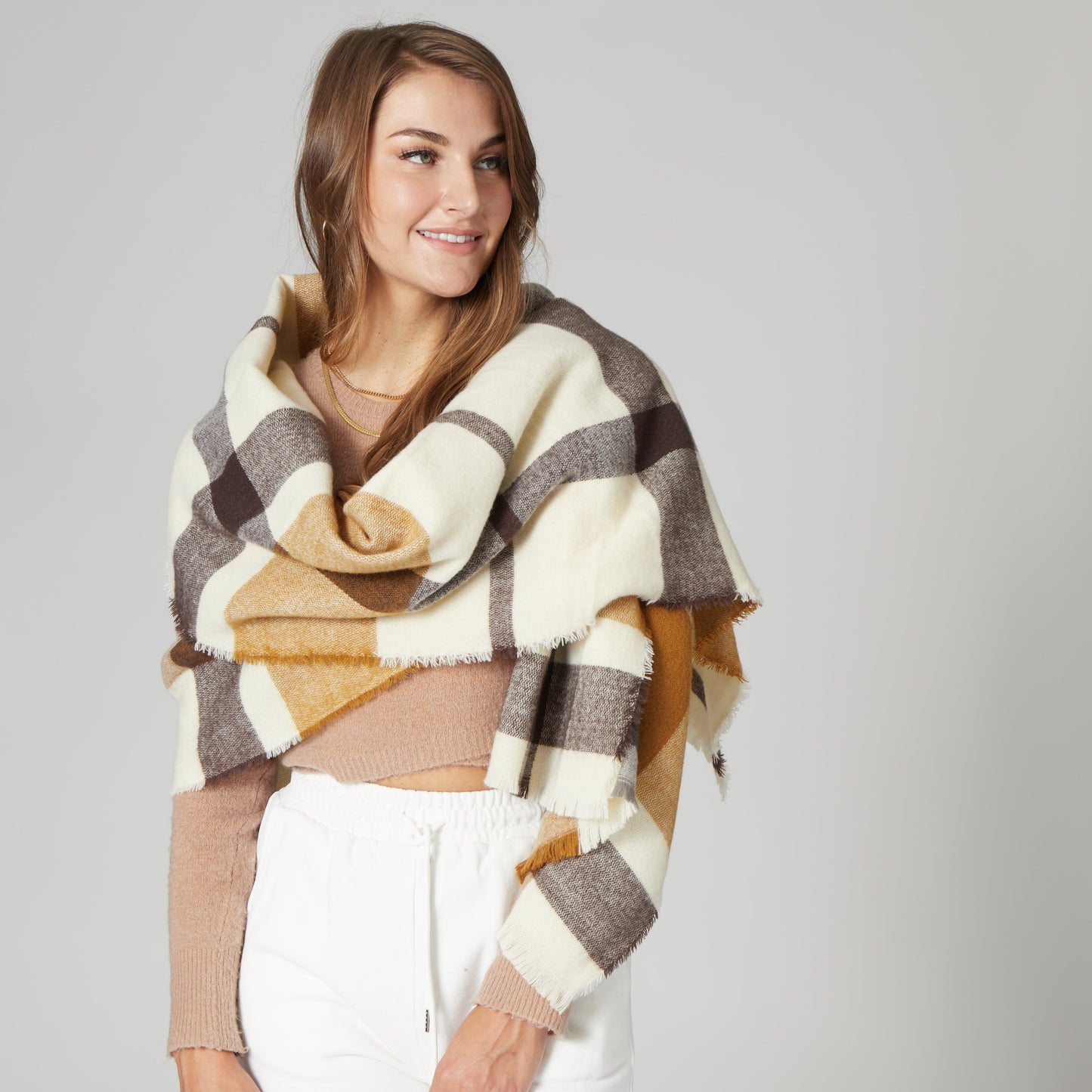 Dakota - Women's Woven Plaid Scarf W/ Raw Edges